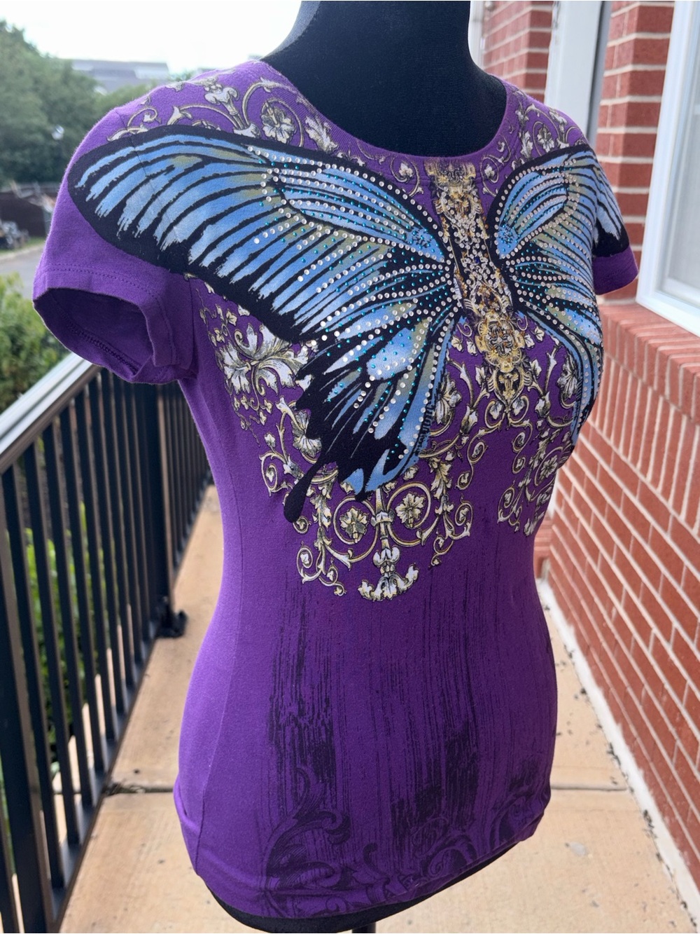 Purple Butterfly Embellished Women's Tee (new without tags) - Picture 3 of 10